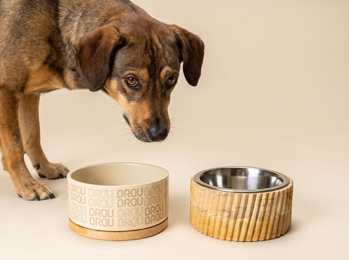 BRAUBRAU Brown Wooden Bowl for Pets (Dogs & Cats)