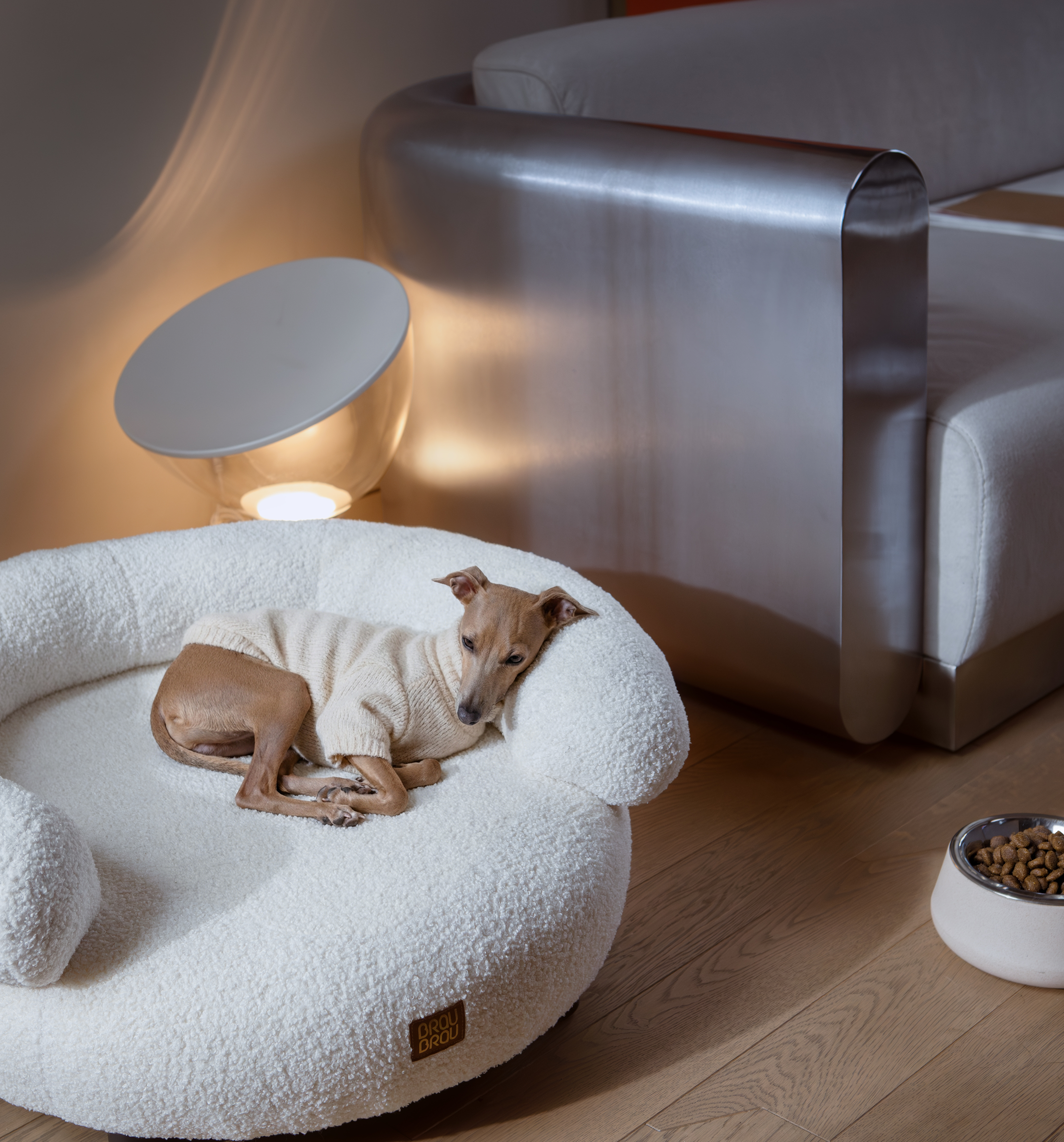 Beige Curved Sofa - Boucle Beige BRAUBRAU for Pets (Dogs and Cats)