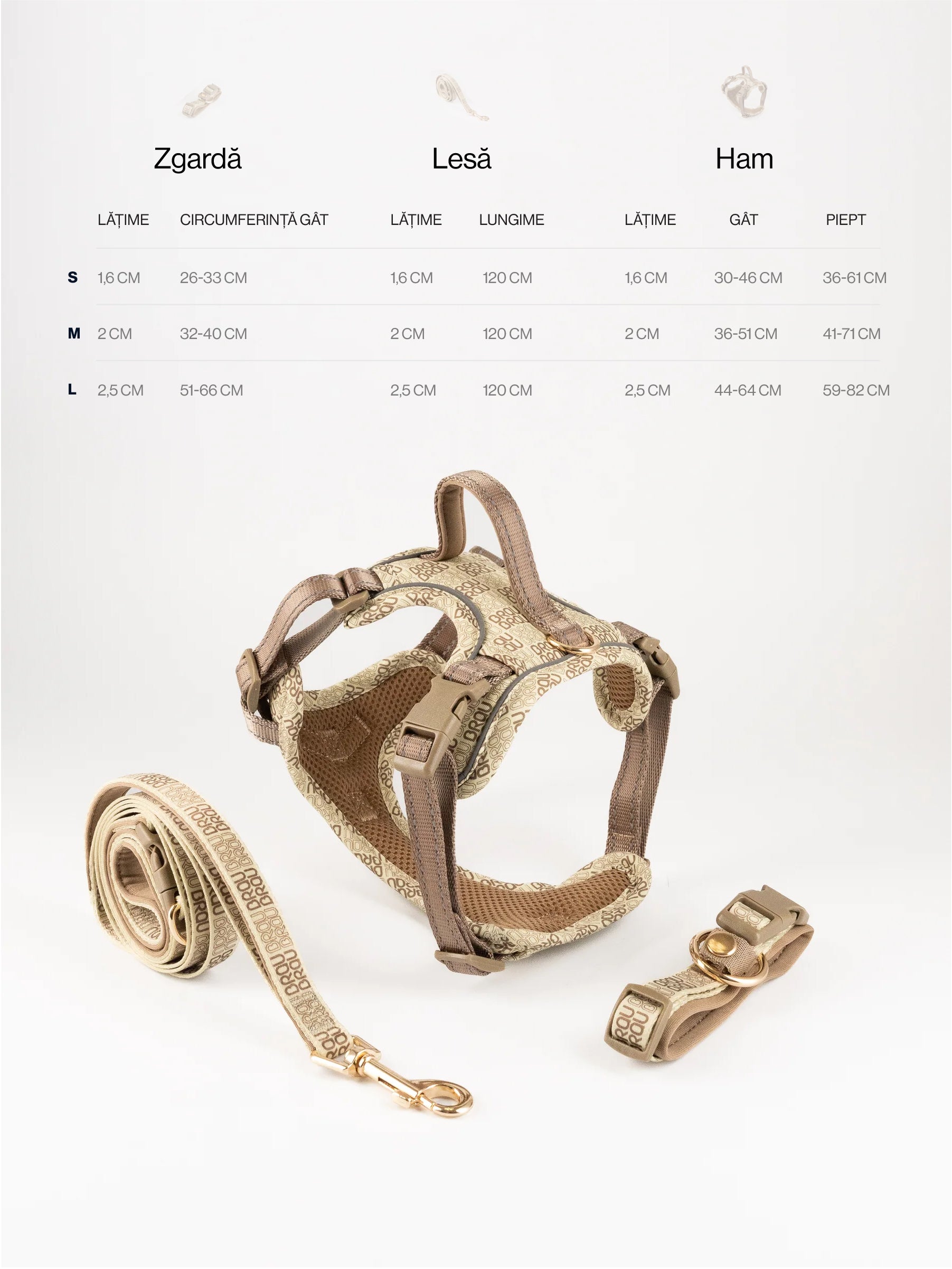 Signature Walk Set Maro (3 Bucăți) - Lesă, Zgardă, Ham Reglabile pentru câini